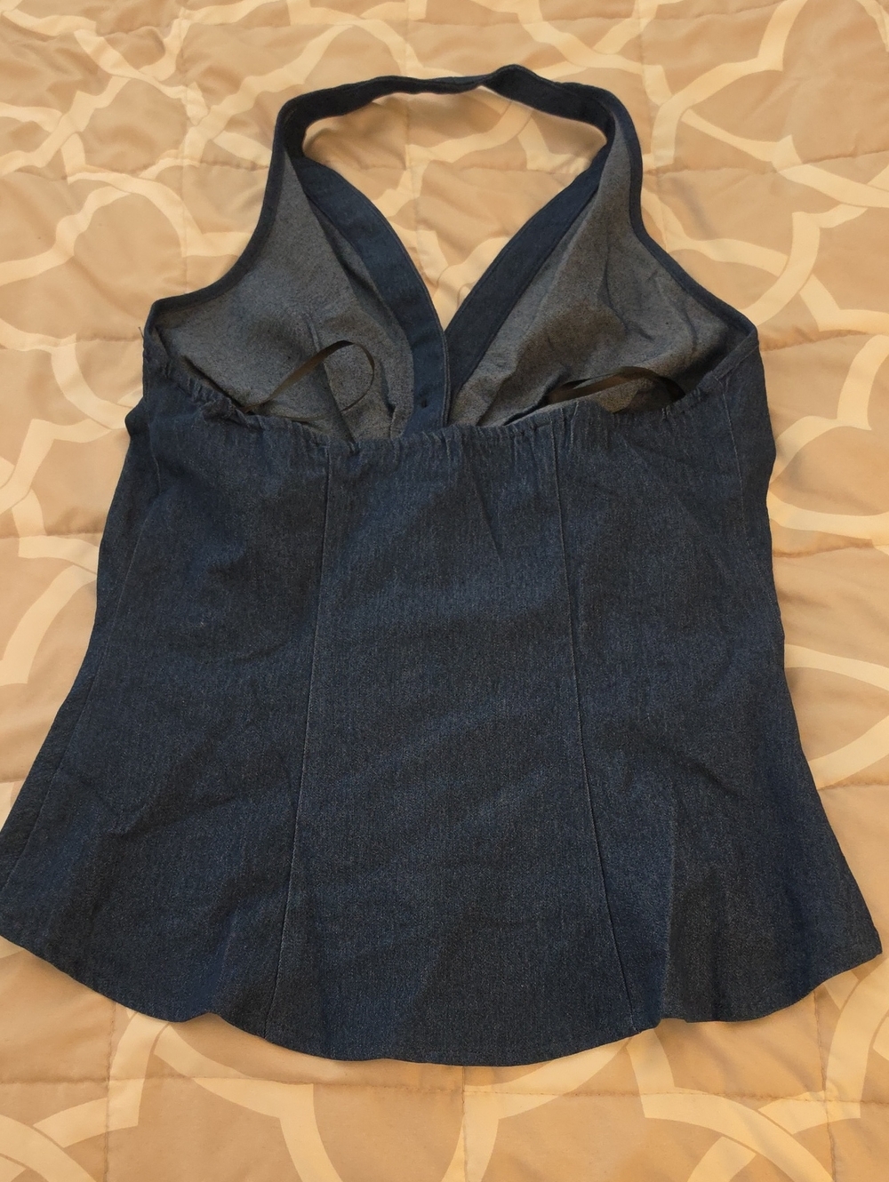 Commense Metal Button Denim Halter Ruched Top - Picture 3 of 4